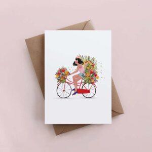 Der Frühling kann kommen! Witzige Faltkarte A6 für blumige Grüsse.